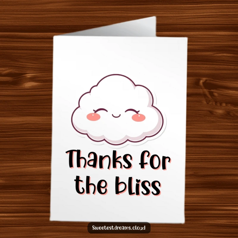 Funny Free Printable Thank You Card: A blissful cloud character floats peacefully, conveying tranquil gratitude.