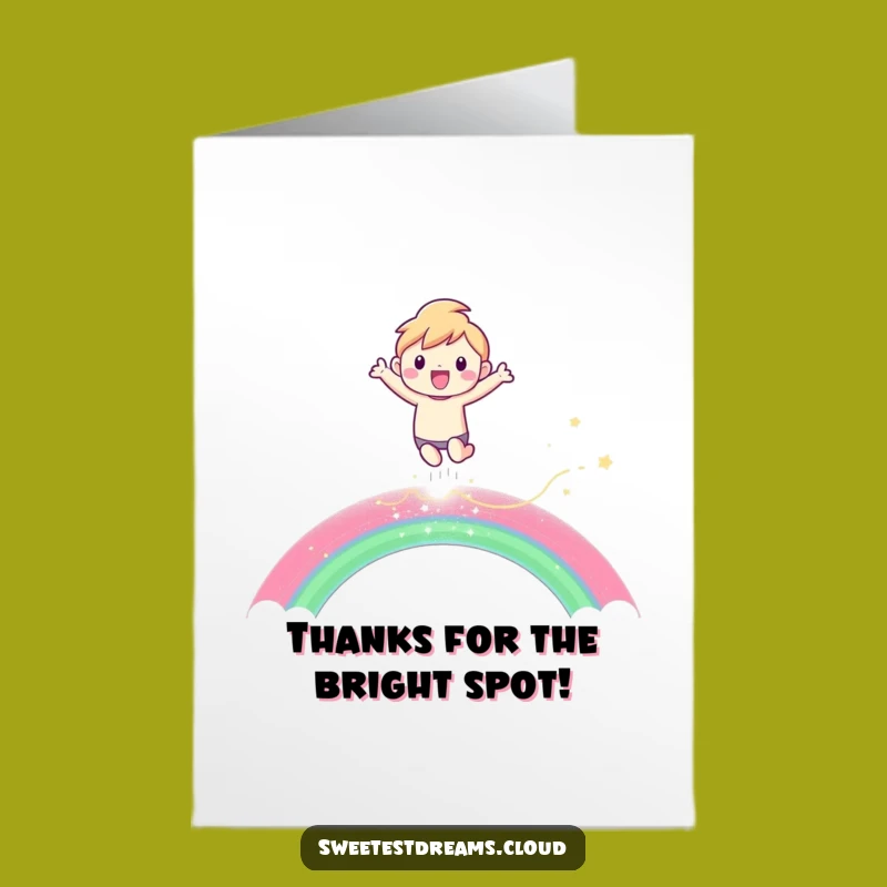 Free Printable Thank You Card: Joyful Rainbow Leaper, Print at Home Surprise