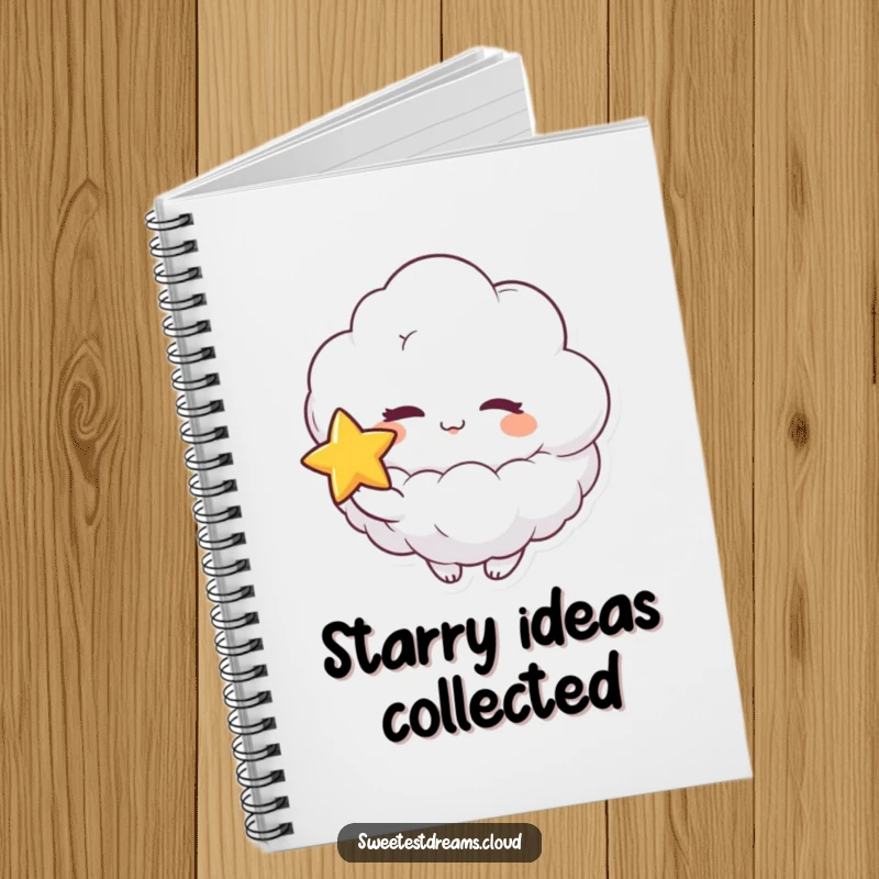 Funny notebook cover with a fluffy cloud character playfully winking and holding a star, ideal for dreamy and humorous note-taking.