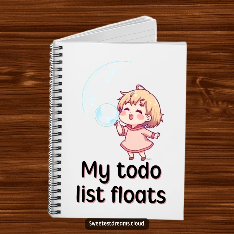 Funny notebook with a character blowing a bubble reflecting dreams, perfect for writing and creative journaling.