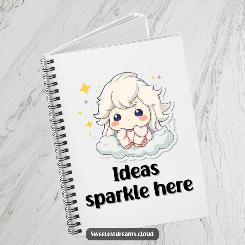 Funny notebook design of a character dreaming, with magical sparkling dust enhancing the cover's appeal.