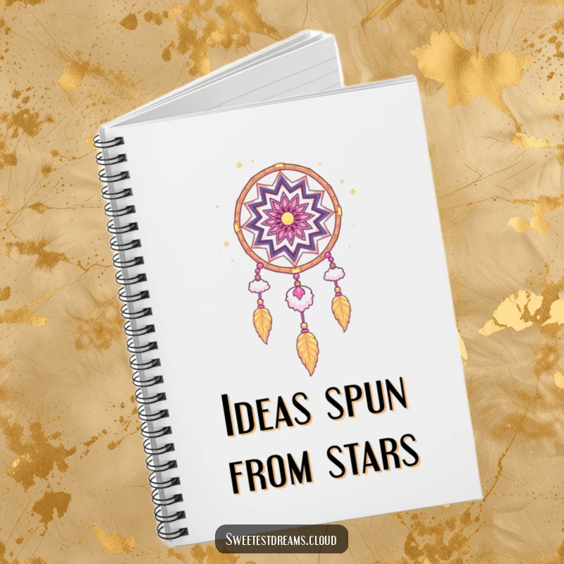 Funny Dream Catcher Notebook with a whimsical stardust and cloud cover, perfect for journaling funny thoughts and capturing creative, celestial ideas.