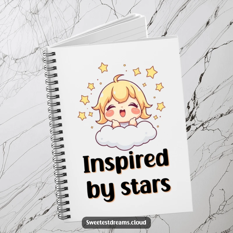 Funny Notebook: A character giggles while chasing stars on a cloud, perfect for jotting down notes with humorous, playful inspiration.