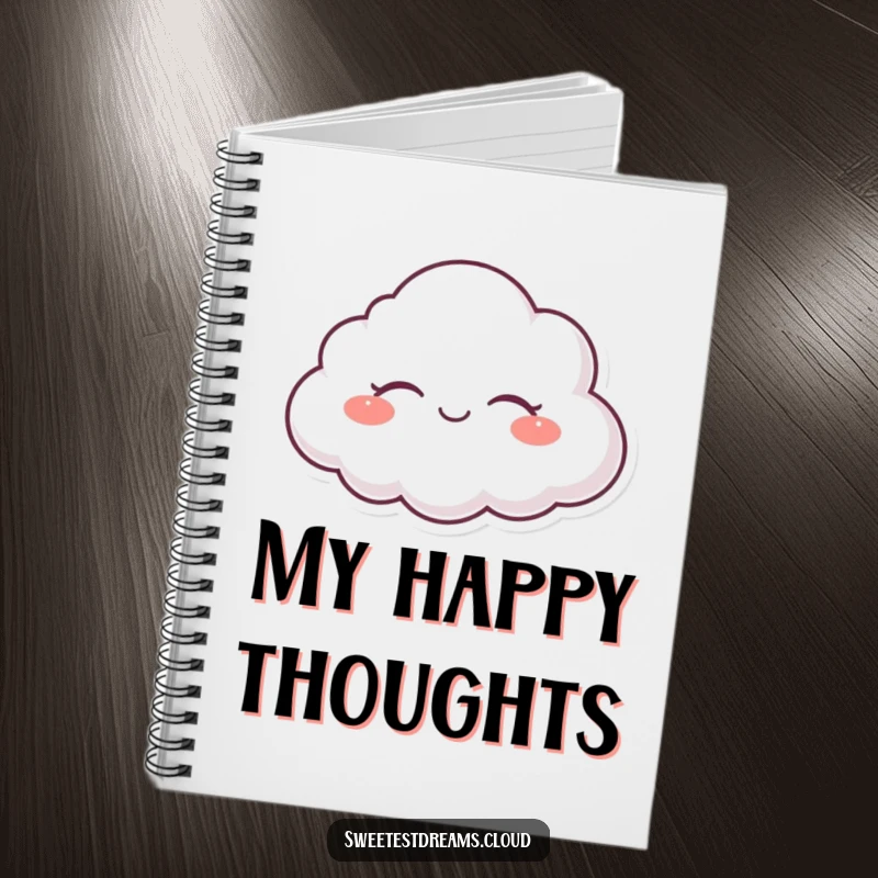 Funny notebook cover with a serene cloud character floating peacefully with closed eyes.