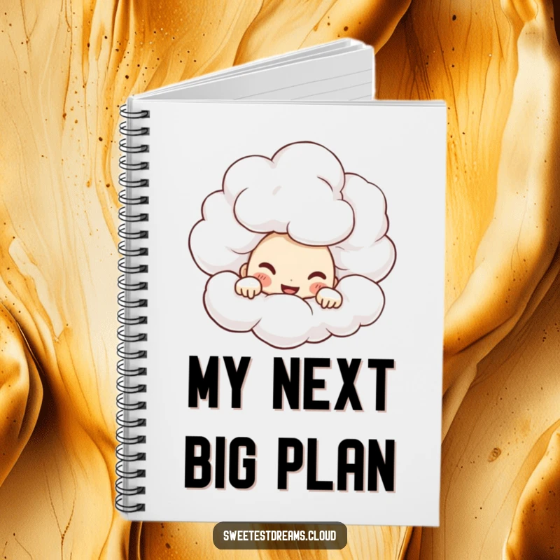 Funny Notebook with a character peeking from behind a cloud, wearing a mischievous grin, perfect for notes and secrets.