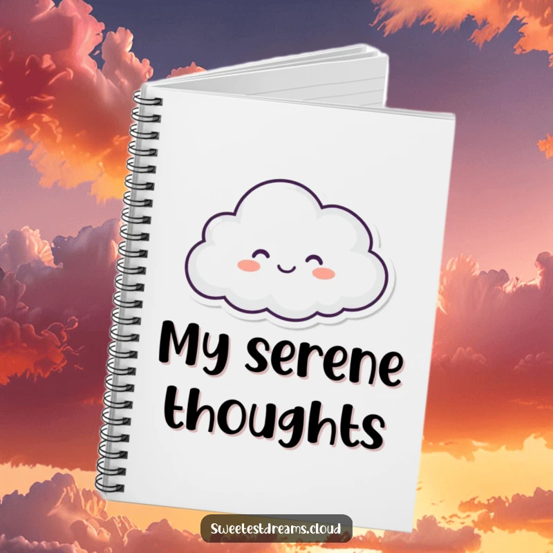 Funny notebook with a serene, happy cloud character with closed eyes, perfect for jotting down cheerful thoughts.