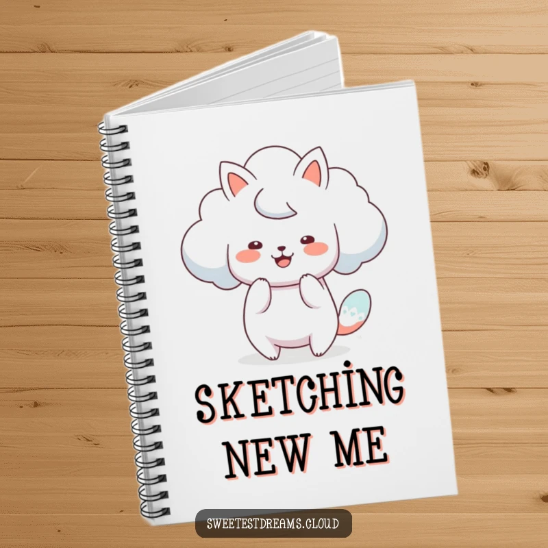 Funny cloud art notebook with a cloud character artistically transforming into a playful animal, ideal for sketching.
