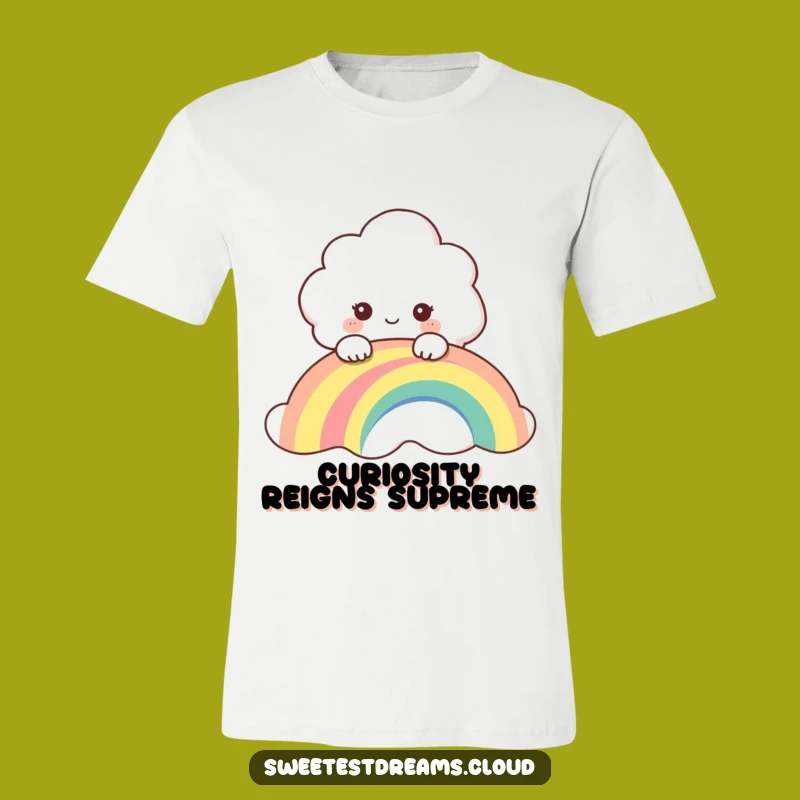 Funny Cloud Peeking Over Rainbow T-Shirt - Curious Character Tee, Great Gift