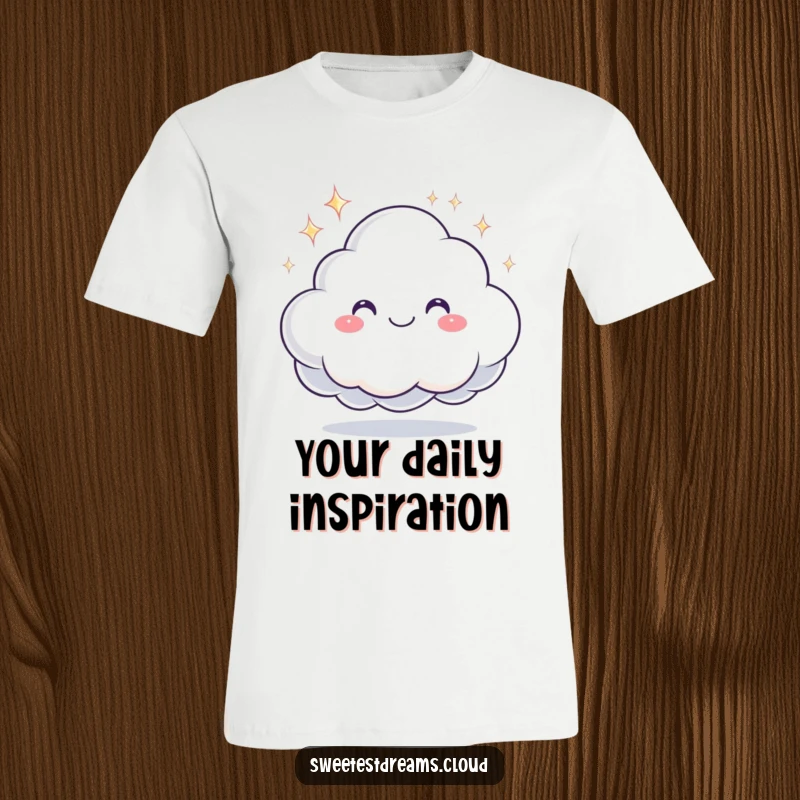 Funny t-shirt with a smiling cloud character generously offering a sparkling dream, embodying hope and positive aspirations.