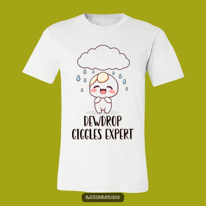 Funny Kawaii Dewdrop Giggle T-Shirt: Playful Cloud Rain Tee