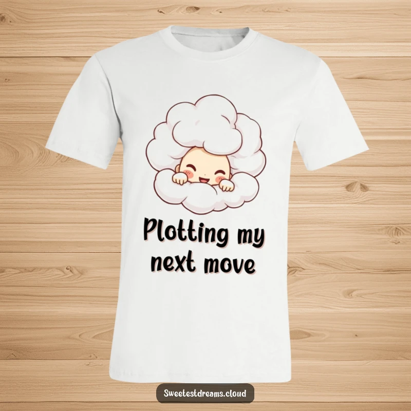 Funny T-Shirt with a character peeking from behind a cloud, sporting a mischievous grin, perfect for playful souls.