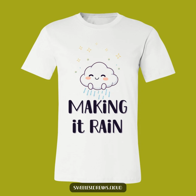 Funny Cloud Raindrops T-Shirt - Happy Vibes & Sparkling Style