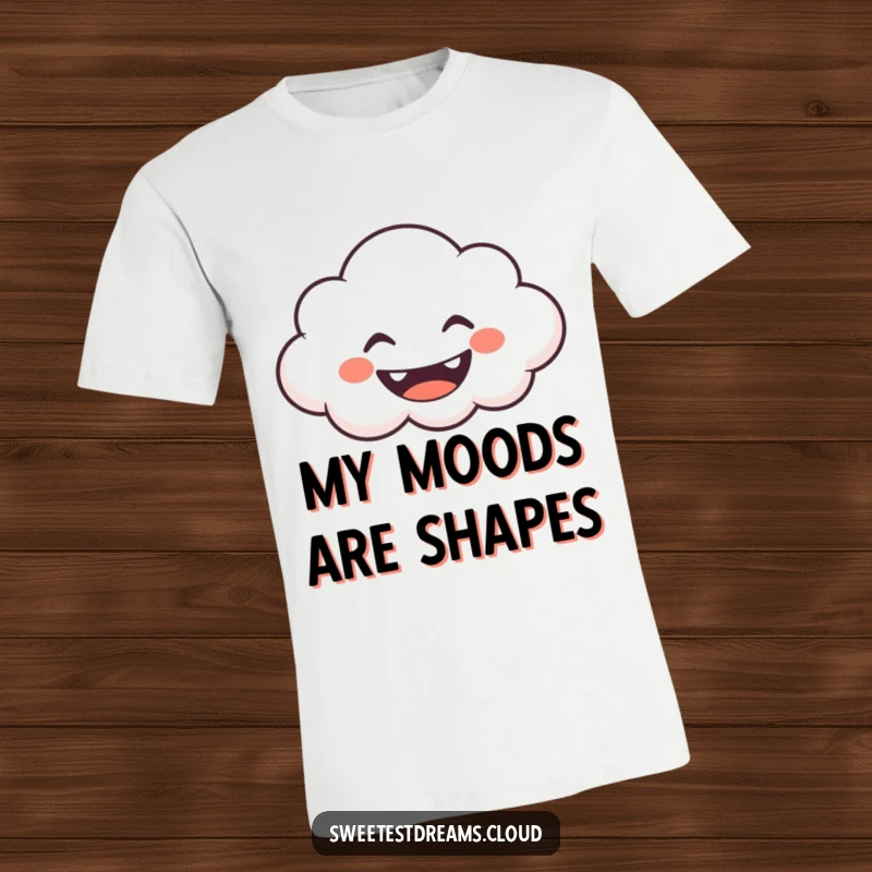 Funny T-Shirt showing a smiling cloud character blowing whimsical shapes, embodying joyfulness and creative expression.