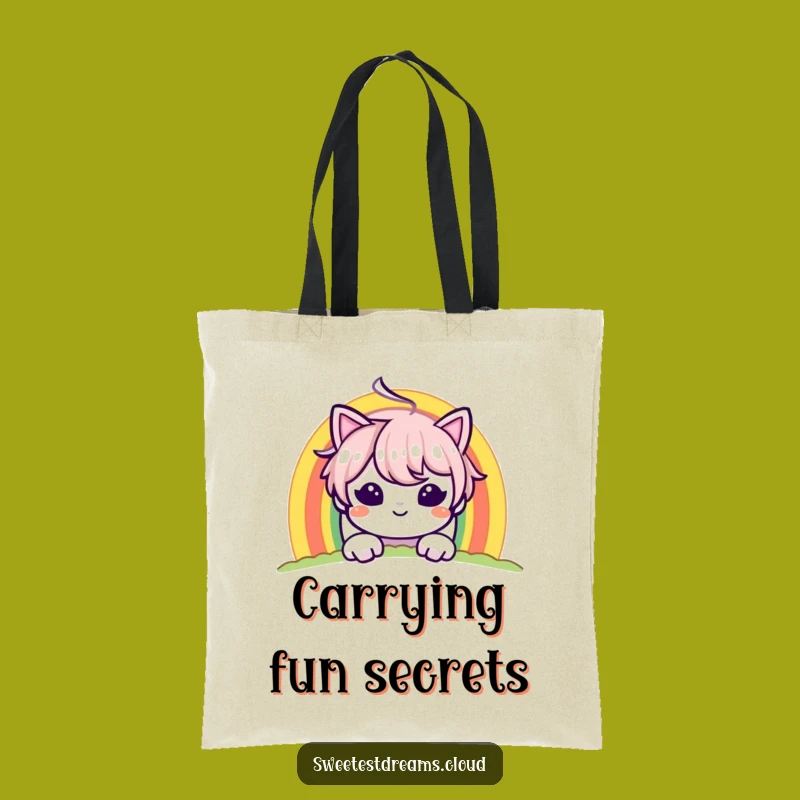 Funny Mischief Rainbow Tote Bag: Peek-a-Boo Character, Stylish Funny Gift