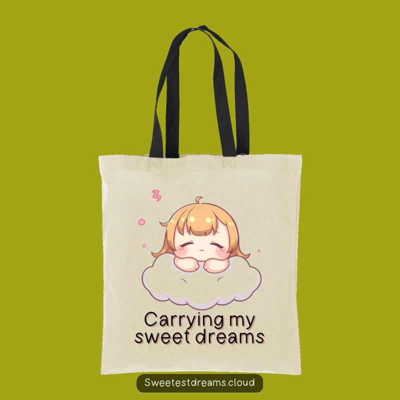 Funny Kawaii Dreamer Tote Bag: Peaceful Cloud Character for Daily Errands