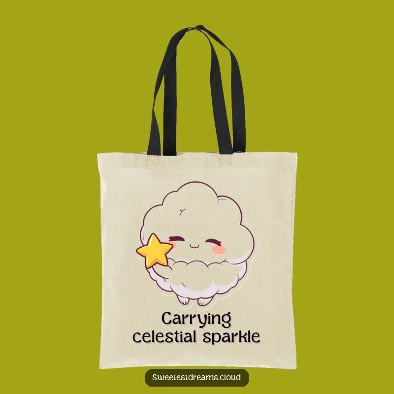 Funny Cloud Wink Star Tote Bag: Playful Character for Hilarious Errands