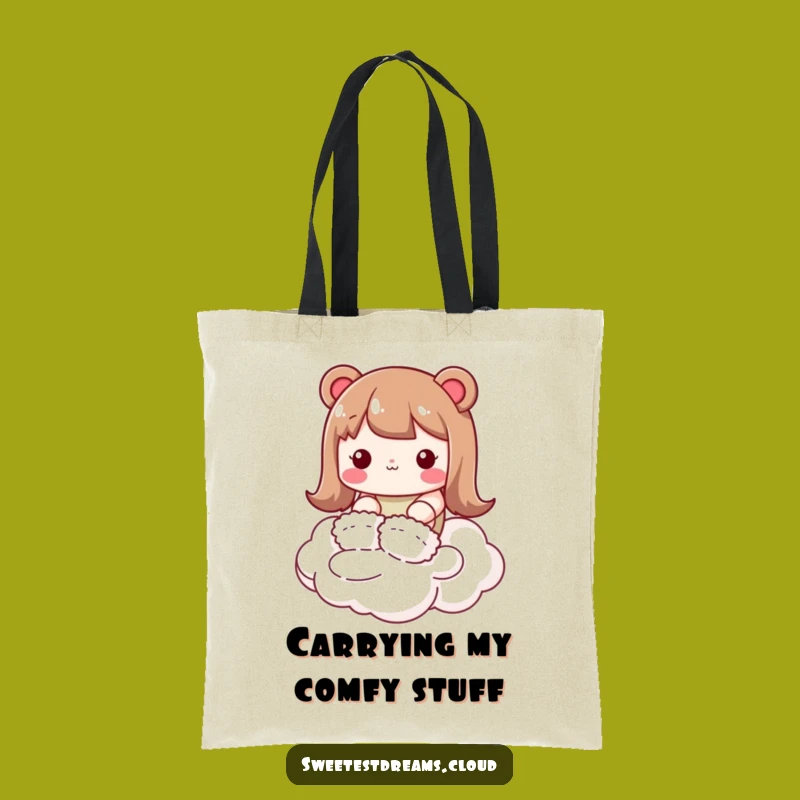 Funny Kawaii Cloud Walker Tote Bag: Slippers Character for Cozy Errands